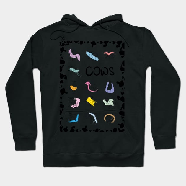 Funny cows line drawing with color splashes Hoodie by nobelbunt